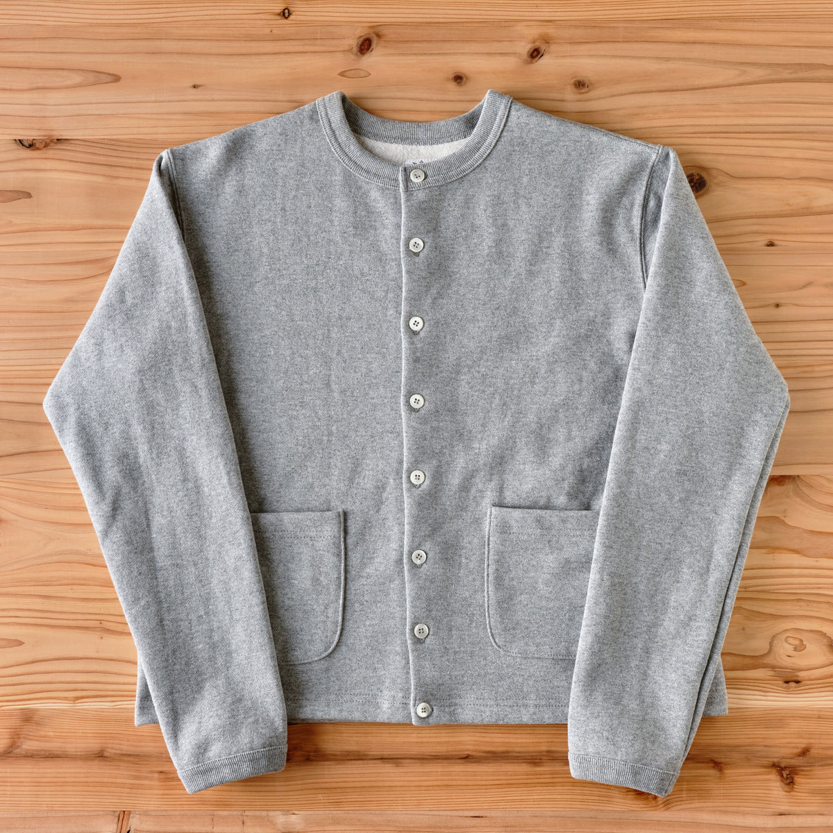 SWEAT CARDIGAN CREW NECK GRAY