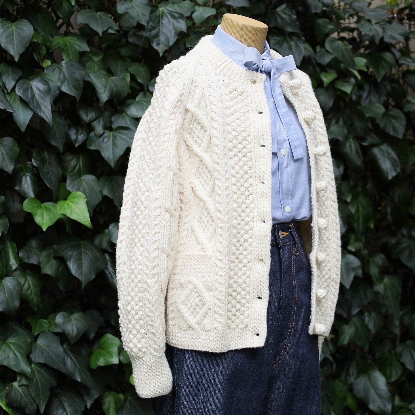 ATHENA DESIGNS for ANATOMICA ARAN CARDIGAN WHITE