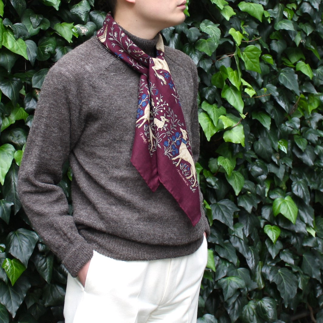 DRAKE'S SQUARE SCARF UNICORN BURGUNDY