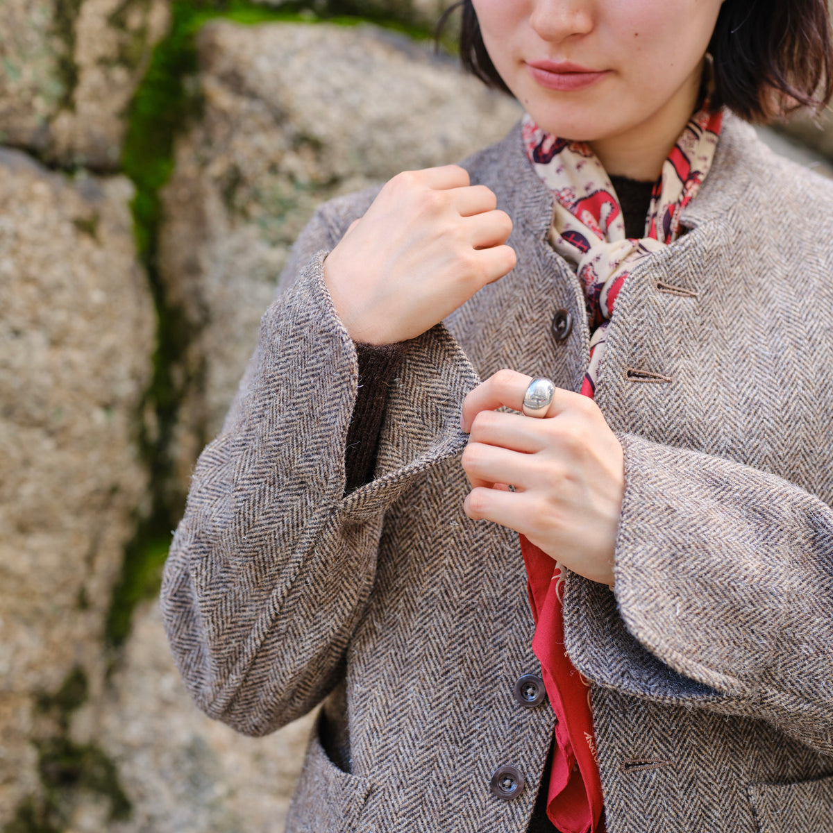 LADIES DOLMAN WOOL TWEED HRRING-BONE