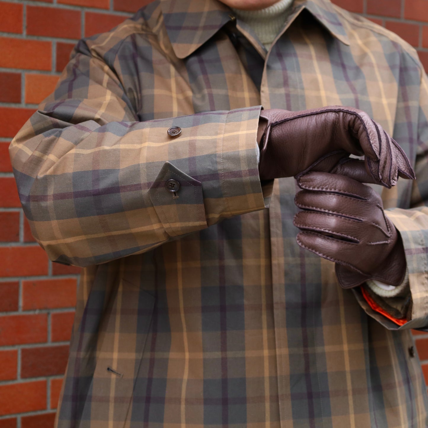 SINGLE RAGLAN COAT Ⅸ COTTON CAMEL CHECK with LINER