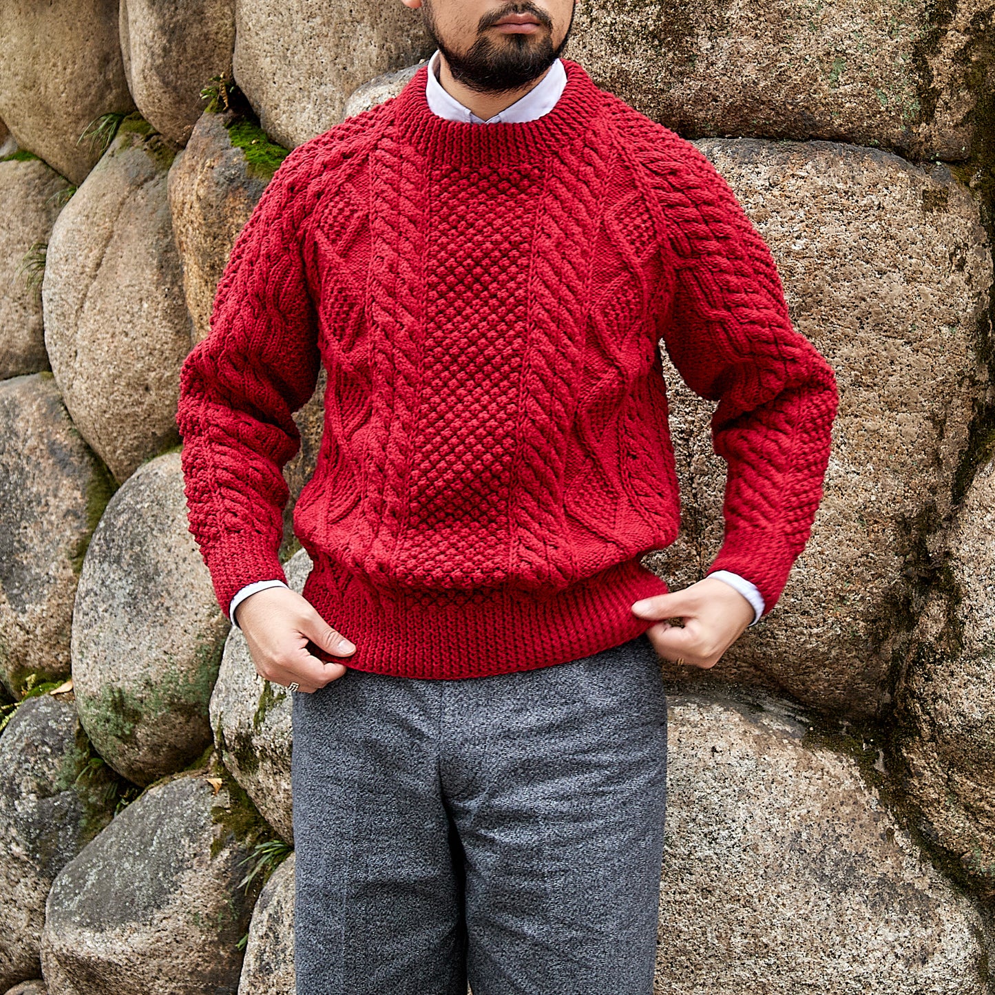 ATHENA DESIGNS for ANATOMICA ARAN SWEATER CREW NECK RED