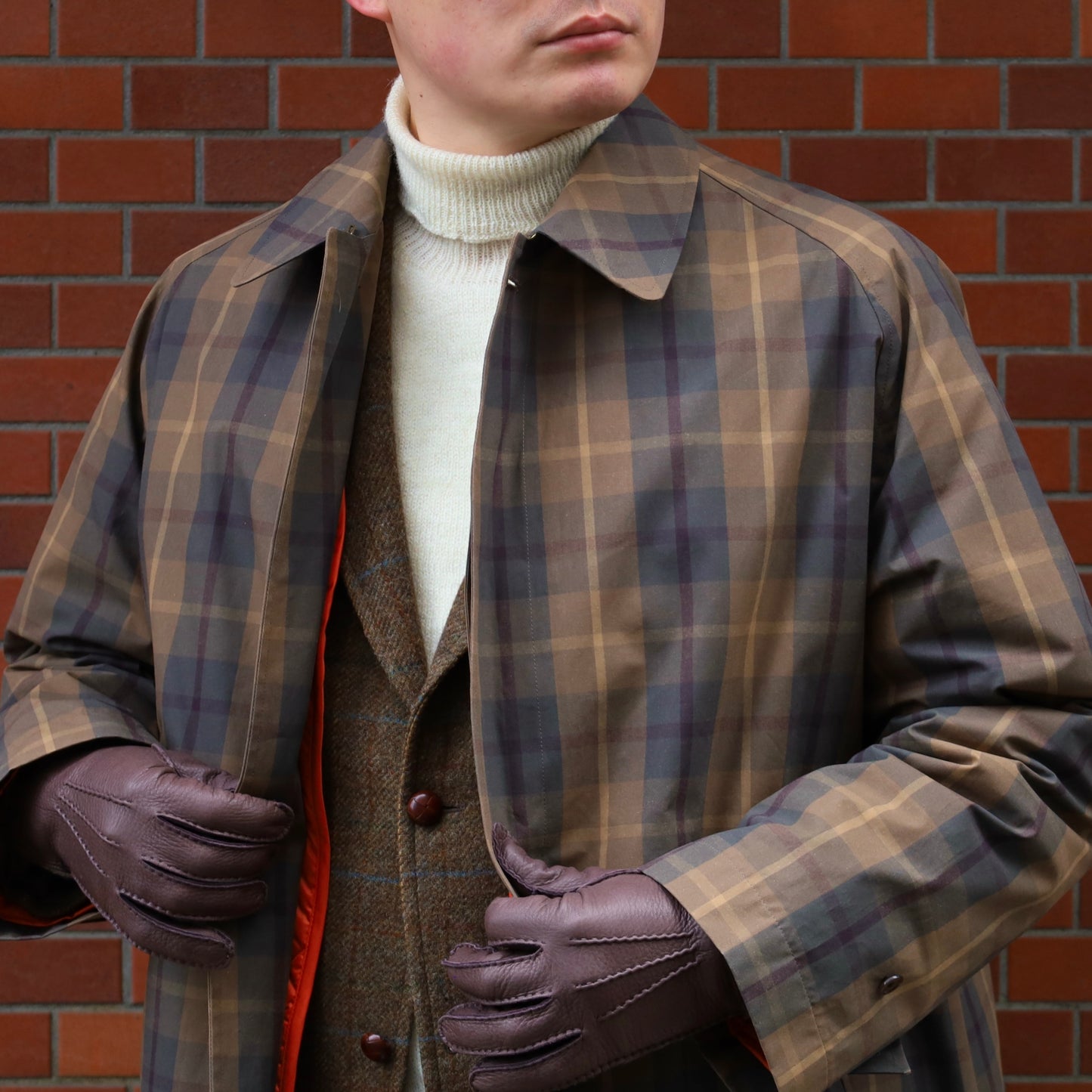 SINGLE RAGLAN COAT Ⅸ COTTON CAMEL CHECK with LINER