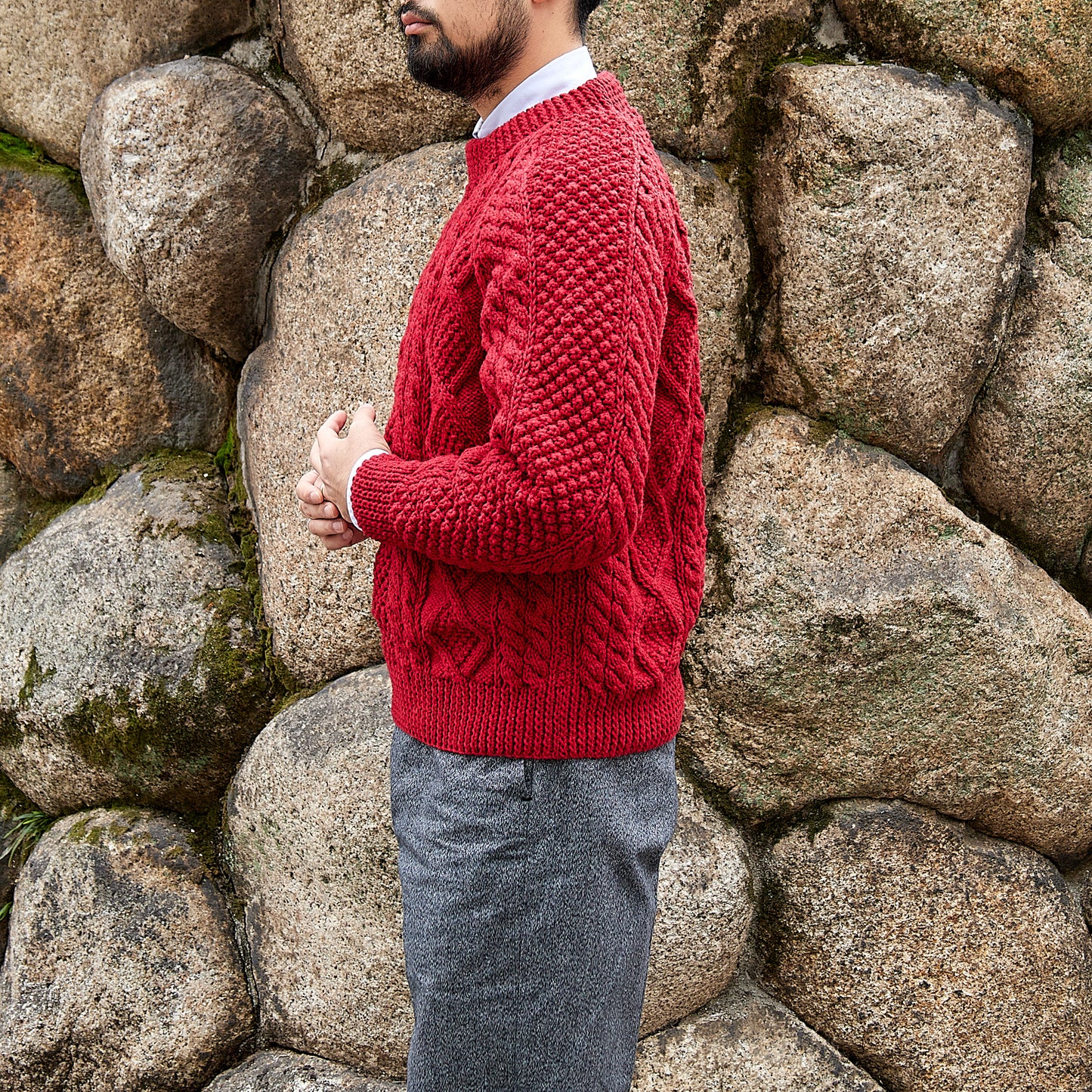 ATHENA DESIGNS for ANATOMICA ARAN SWEATER CREW NECK RED
