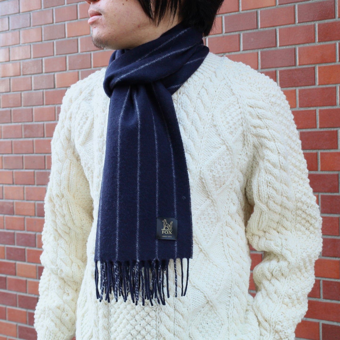 FOX BROTHERS CASHMERE SCARF CHALK STRIPE