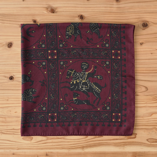 SQUARE SCARF MOSAIC ANIMALS BURGUNDY