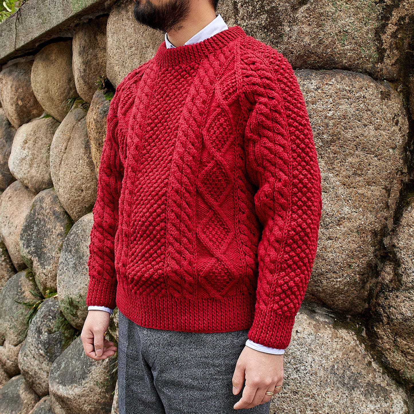ATHENA DESIGNS for ANATOMICA ARAN SWEATER CREW NECK RED