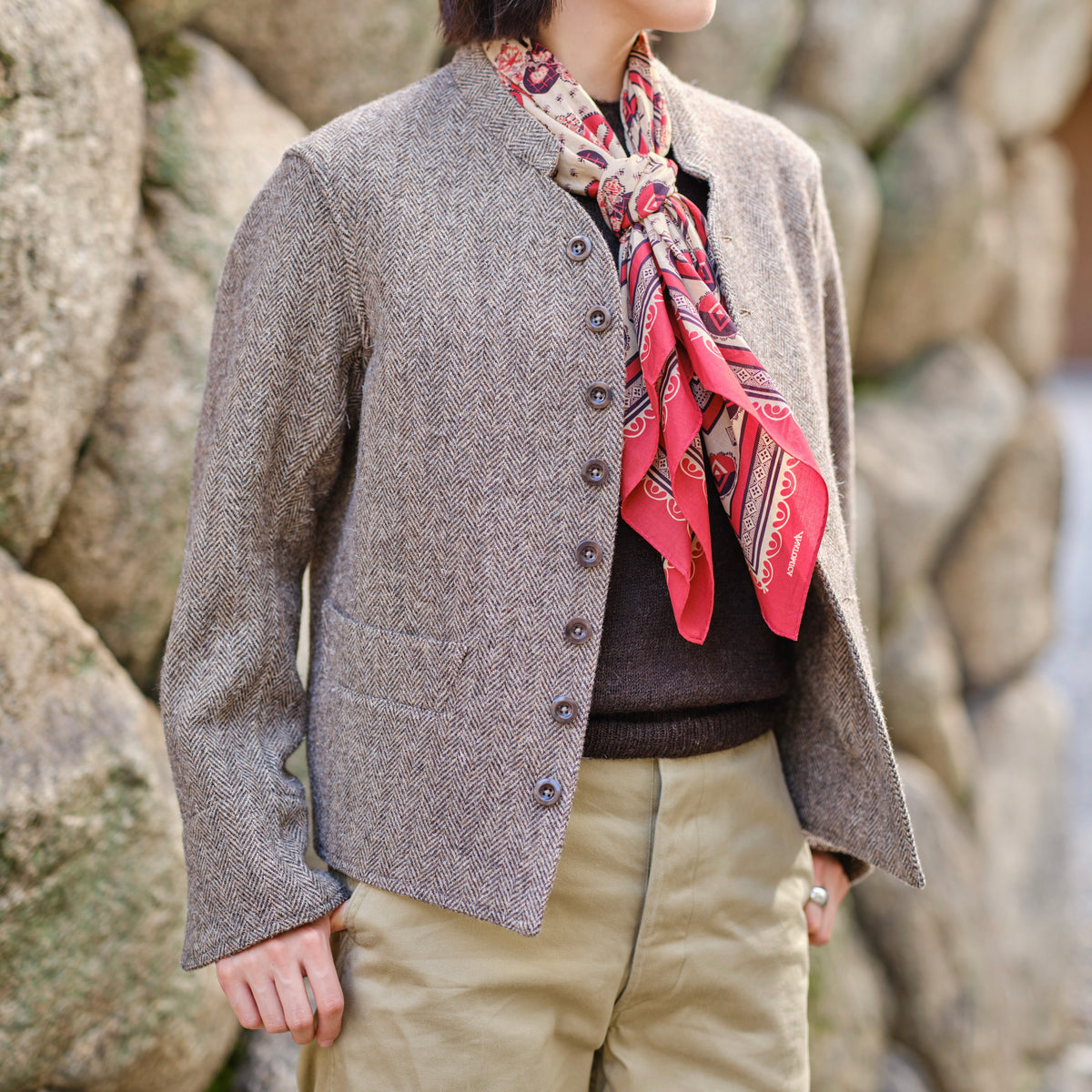 LADIES DOLMAN WOOL TWEED HRRING-BONE
