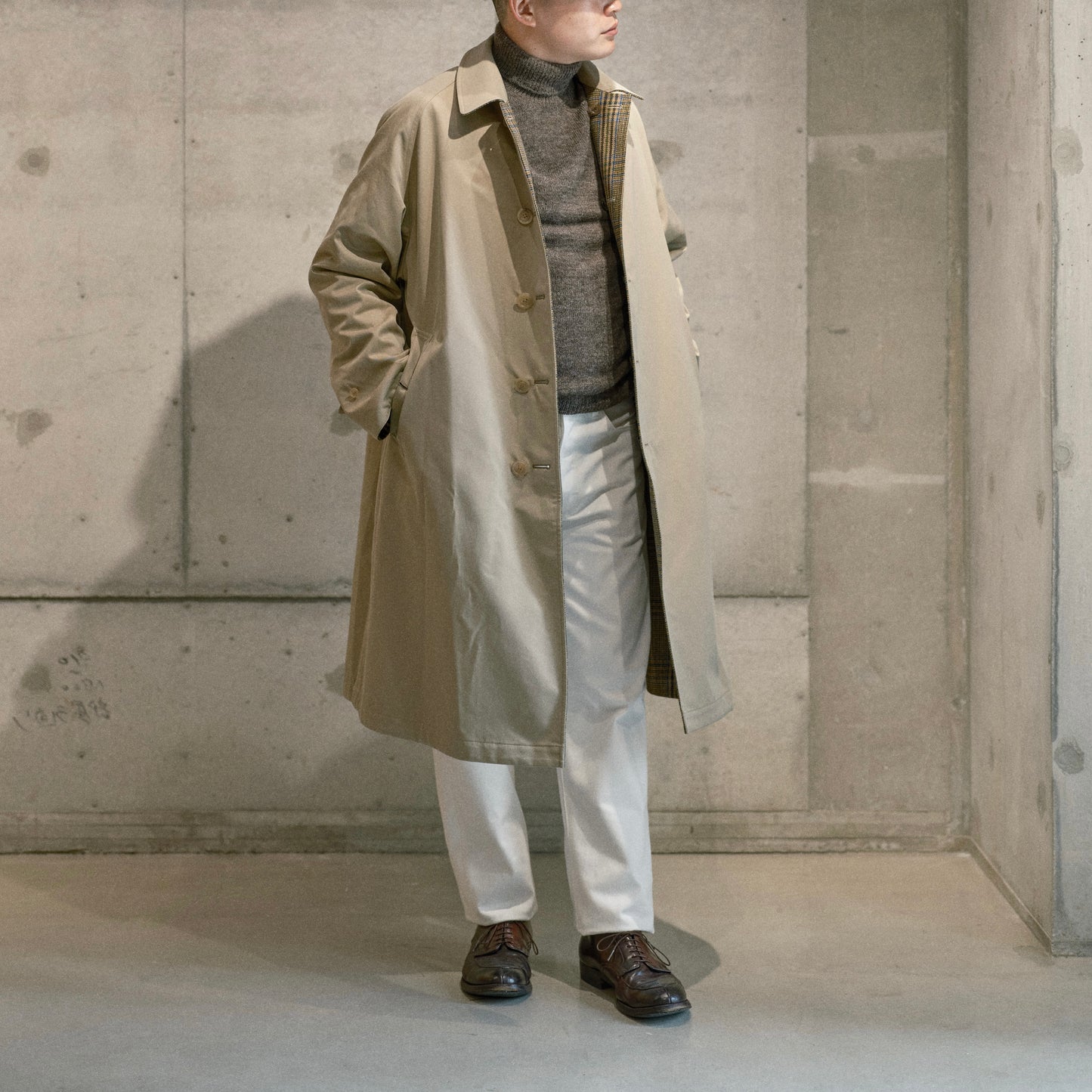 SINGLE RAGLAN COAT Ⅱ REVERSIBLE OVER CHECK BEIGE