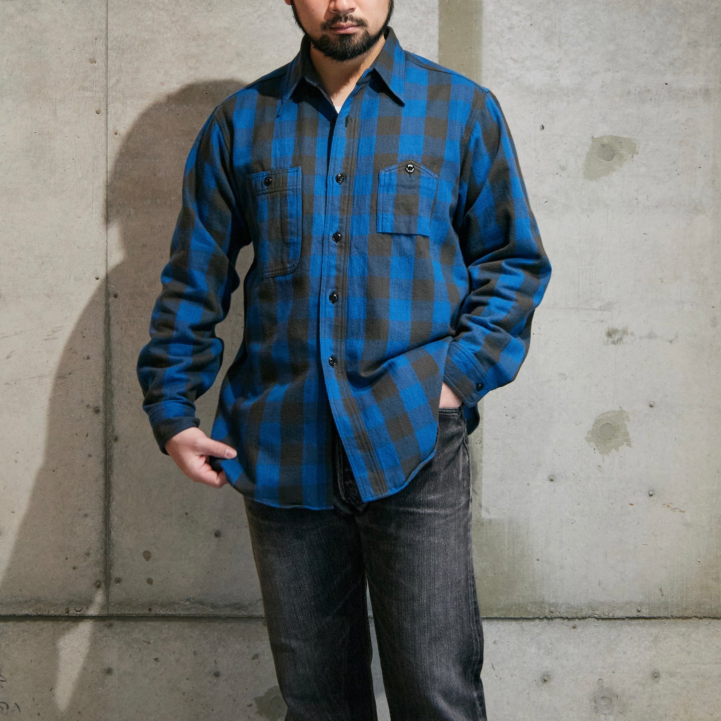 BIG YANK Y1945 SHRITS FLANNEL BROCK CHECK BLUE