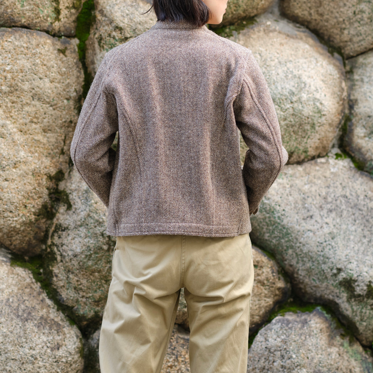 LADIES DOLMAN WOOL TWEED HRRING-BONE