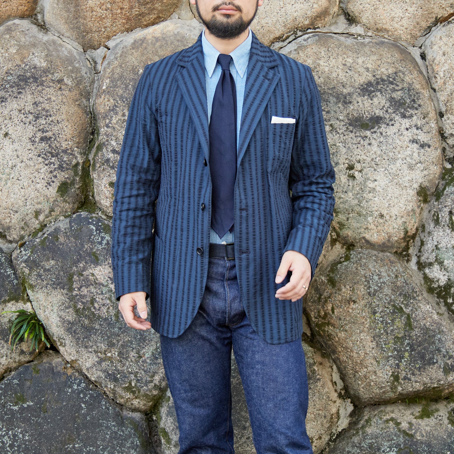 【NAGOYA LIMITED】DIOGENE WIDE SEERSUCKER GREEN STRIPE