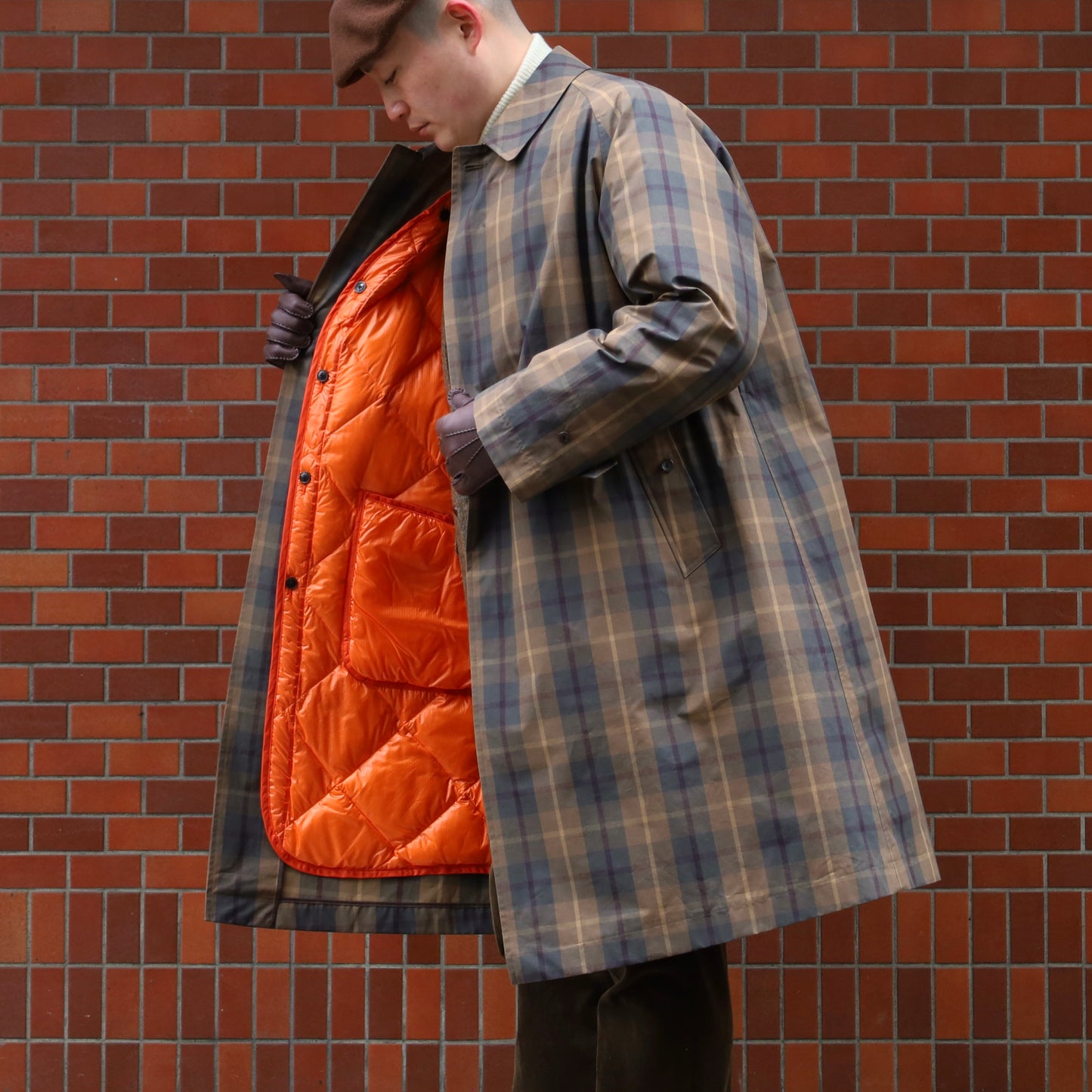 SINGLE RAGLAN COAT Ⅸ COTTON CAMEL CHECK with LINER