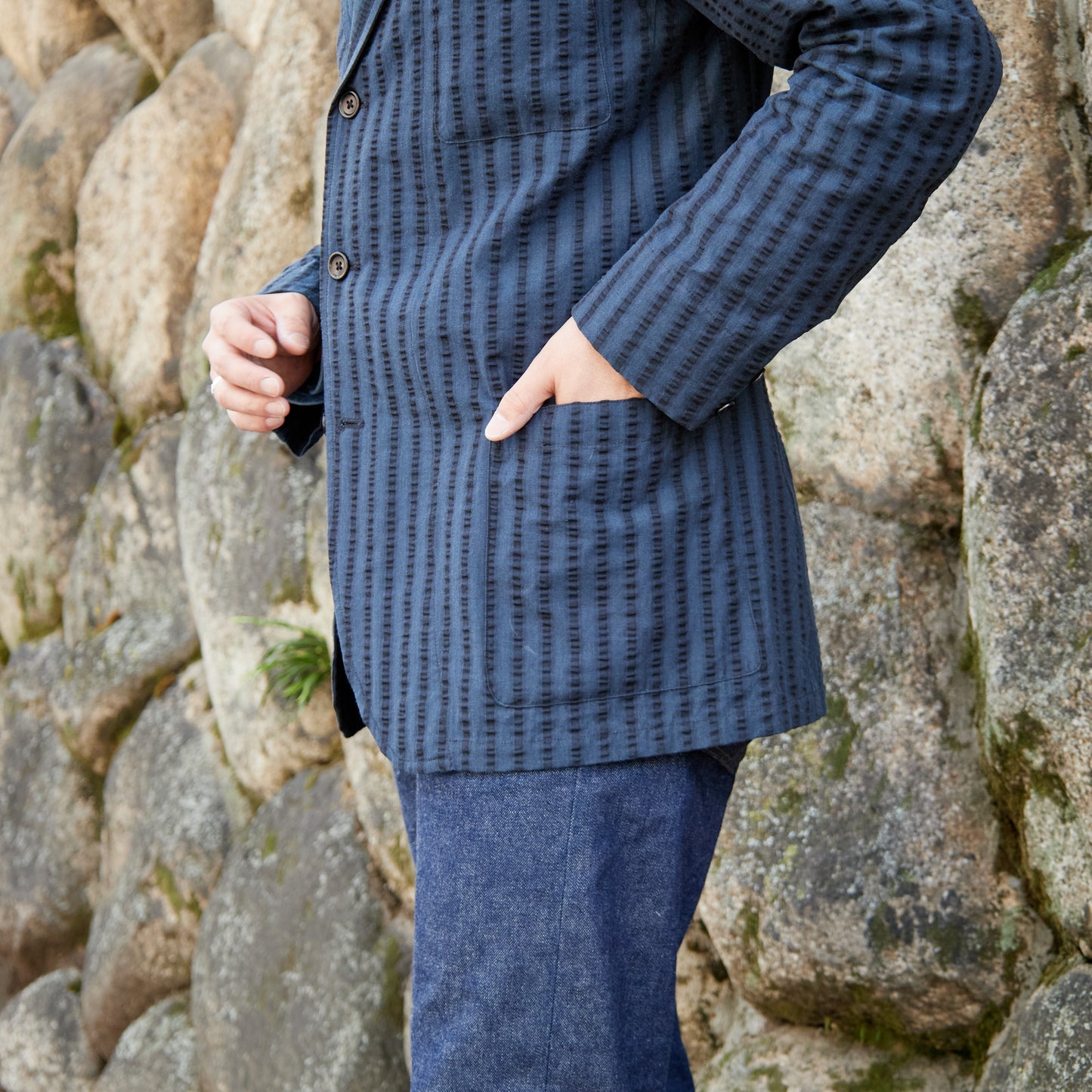 【NAGOYA LIMITED】DIOGENE WIDE SEERSUCKER GREEN STRIPE