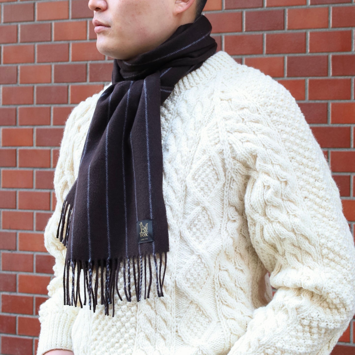 FOX BROTHERS CASHMERE SCARF CHALK STRIPE