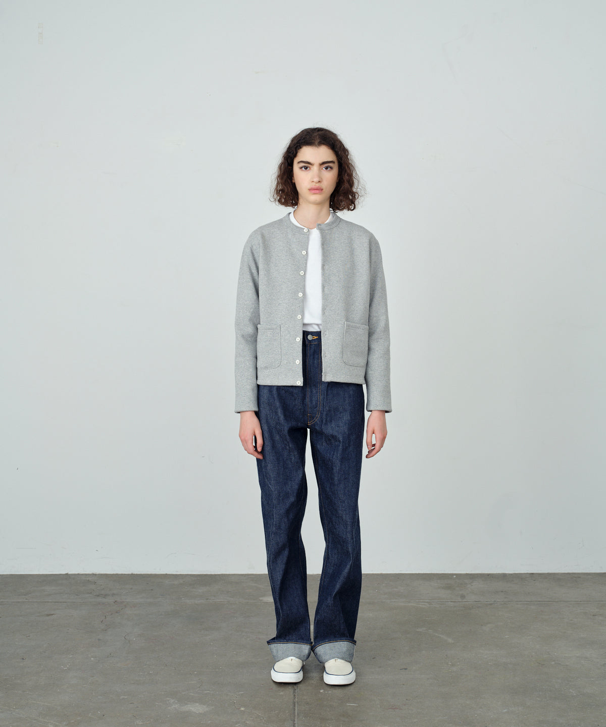 SWEAT CARDIGAN CREW NECK GRAY