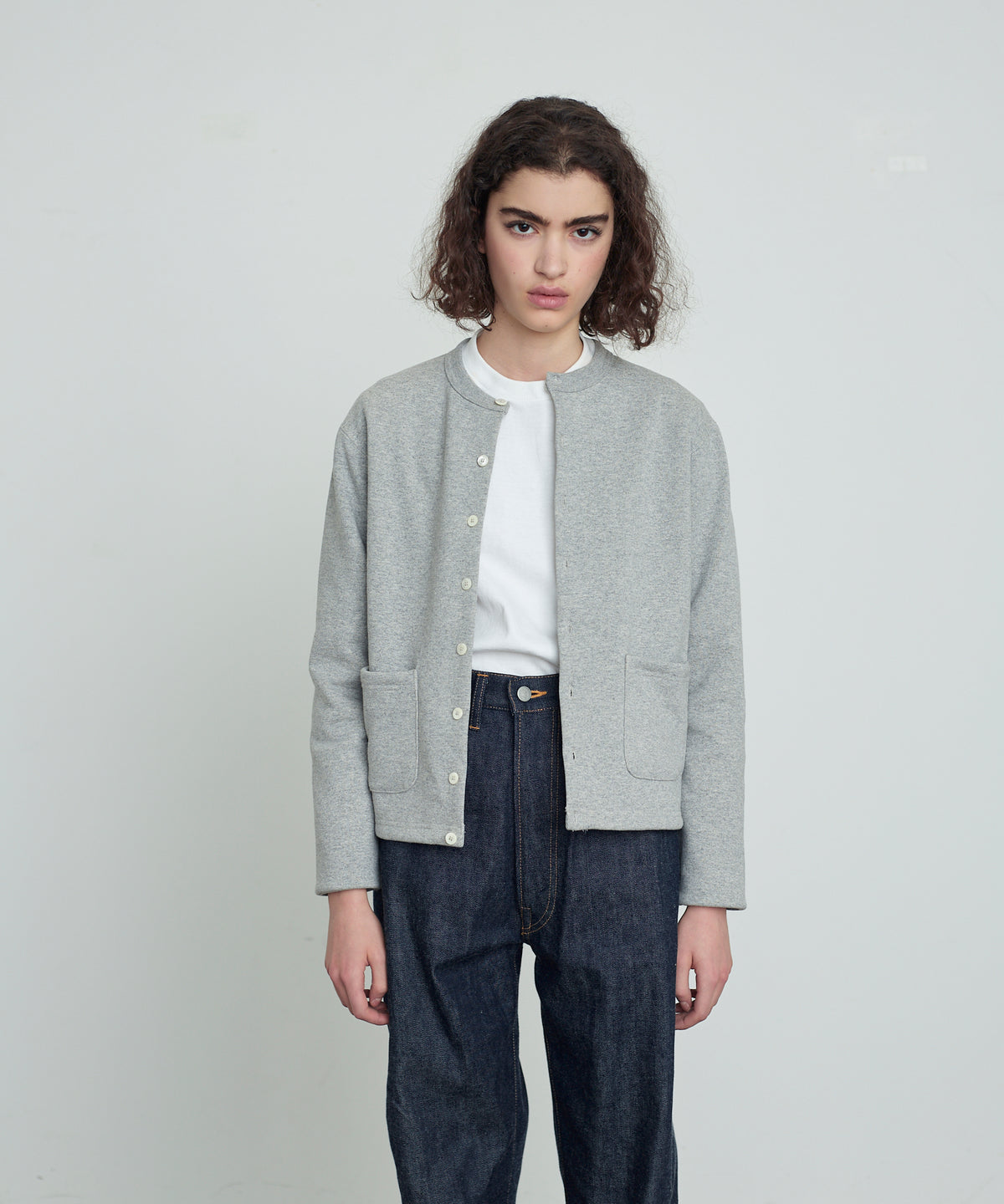 SWEAT CARDIGAN CREW NECK GRAY
