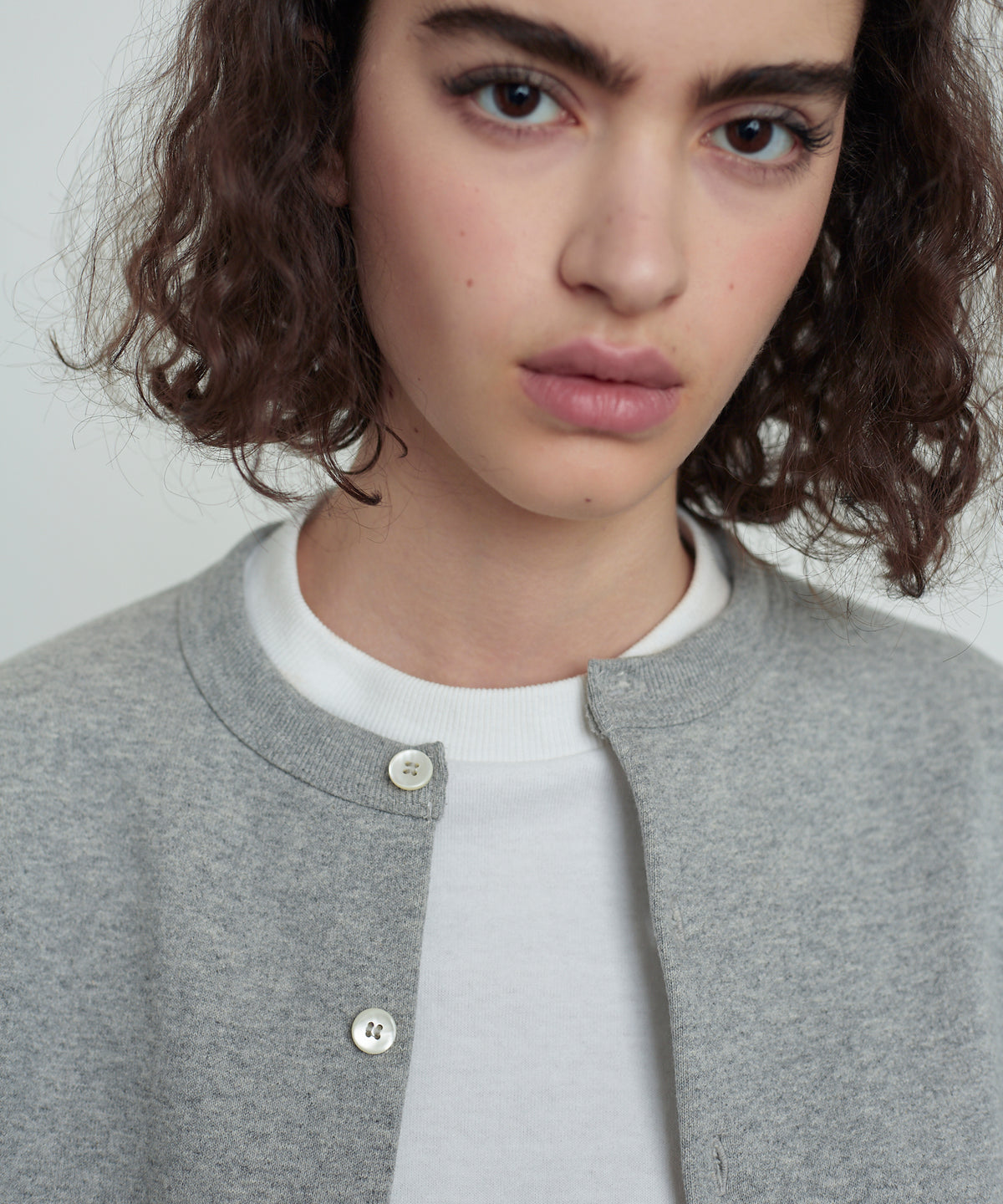 SWEAT CARDIGAN CREW NECK GRAY
