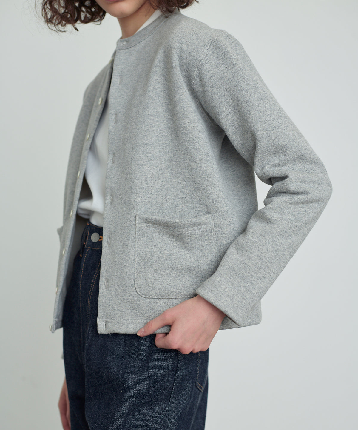 SWEAT CARDIGAN CREW NECK GRAY