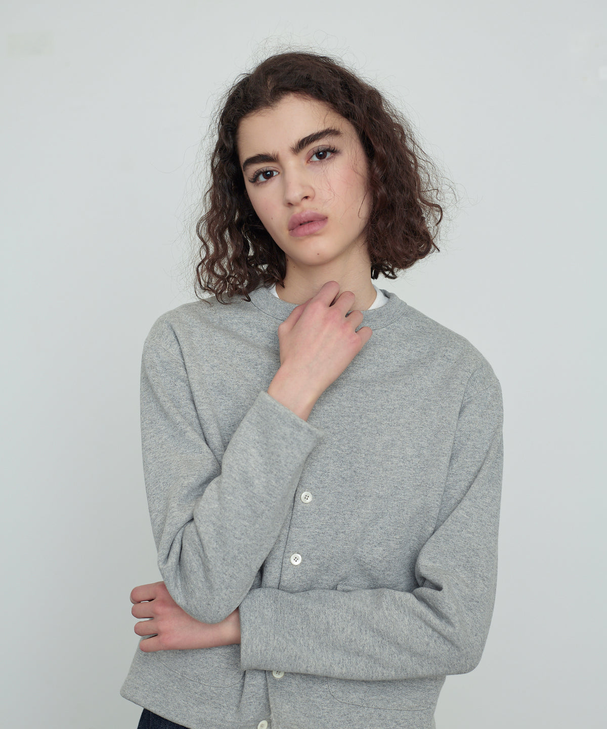 SWEAT CARDIGAN CREW NECK GRAY