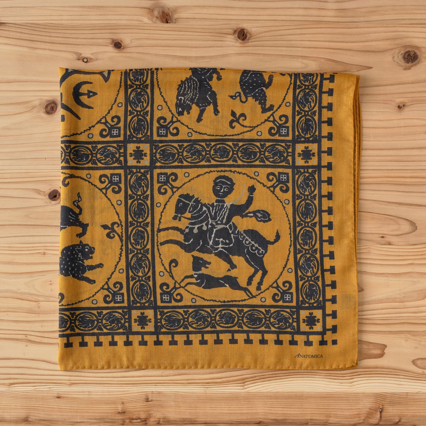 SQUARE SCARF MOSAIC ANIMALS SAFFRON