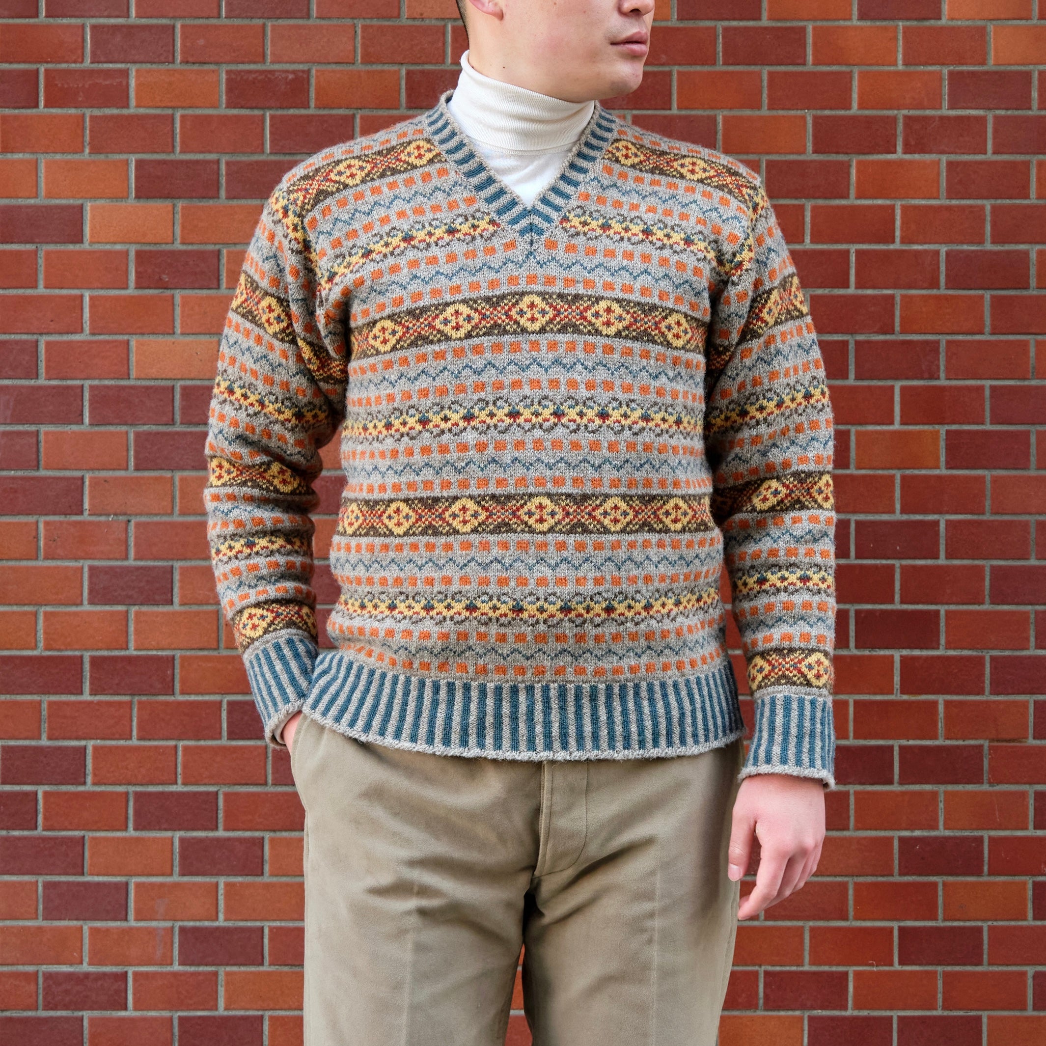 v neck fair Isle medical sweater. ソロイスト V-NECK FAIR ISLE SWEATER YOUNG PRINCE OF WALES – ANATOMICA NAGOYA