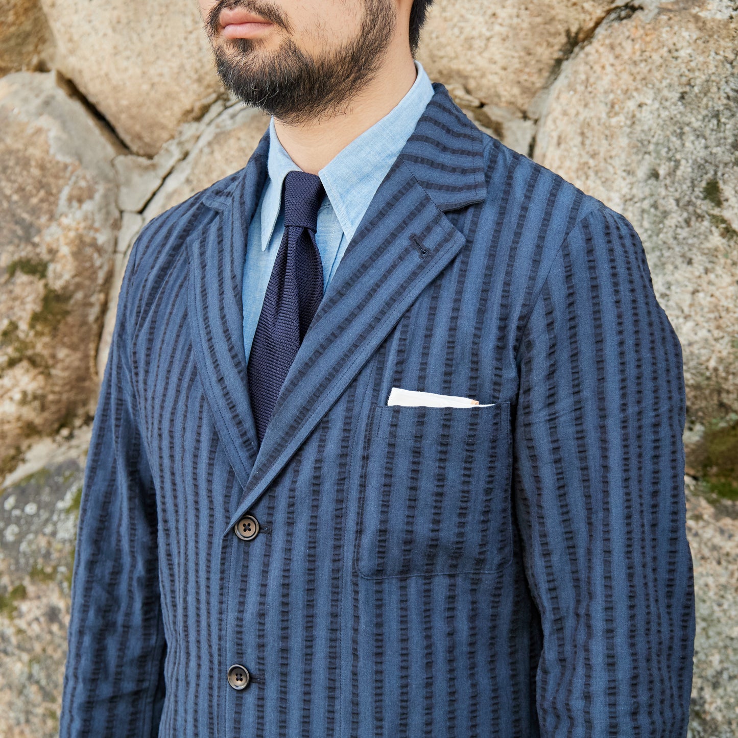 【NAGOYA LIMITED】DIOGENE WIDE SEERSUCKER GREEN STRIPE