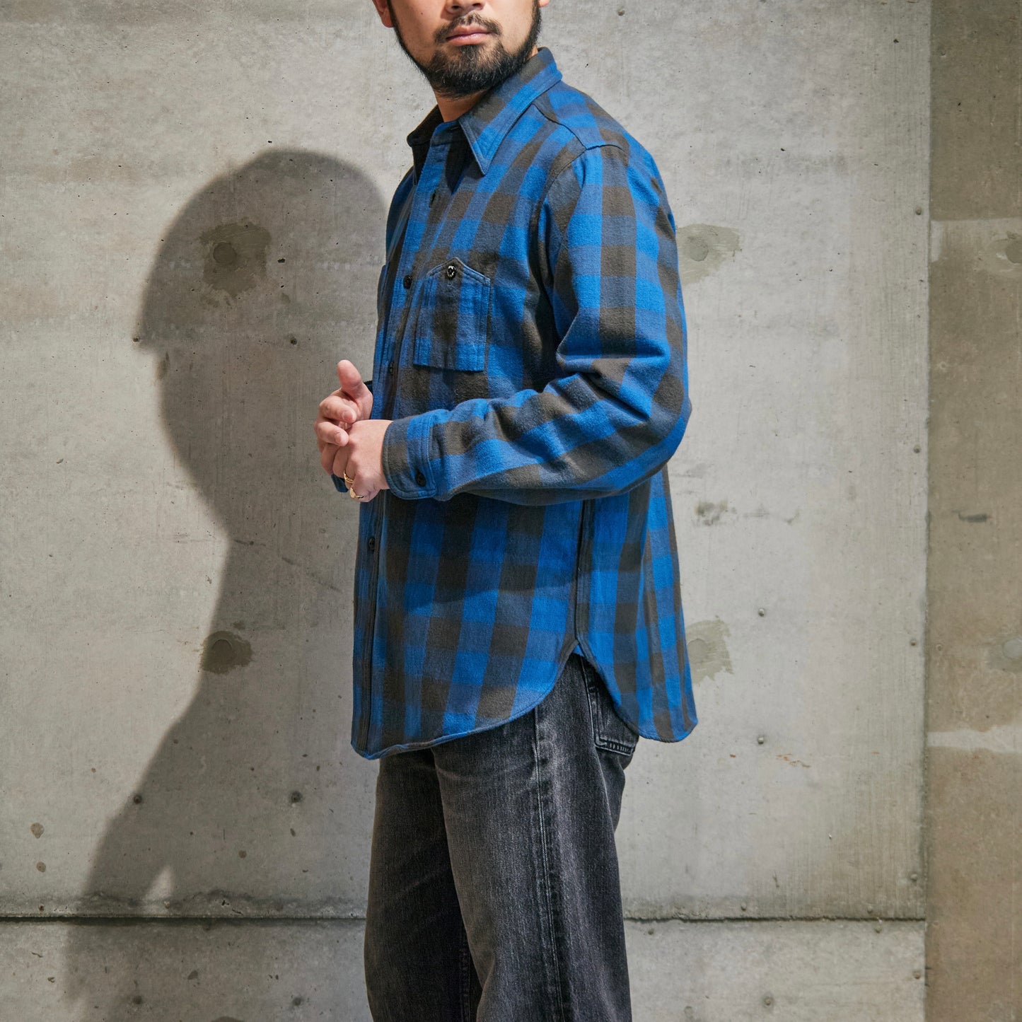 BIG YANK Y1945 SHRITS FLANNEL BROCK CHECK BLUE