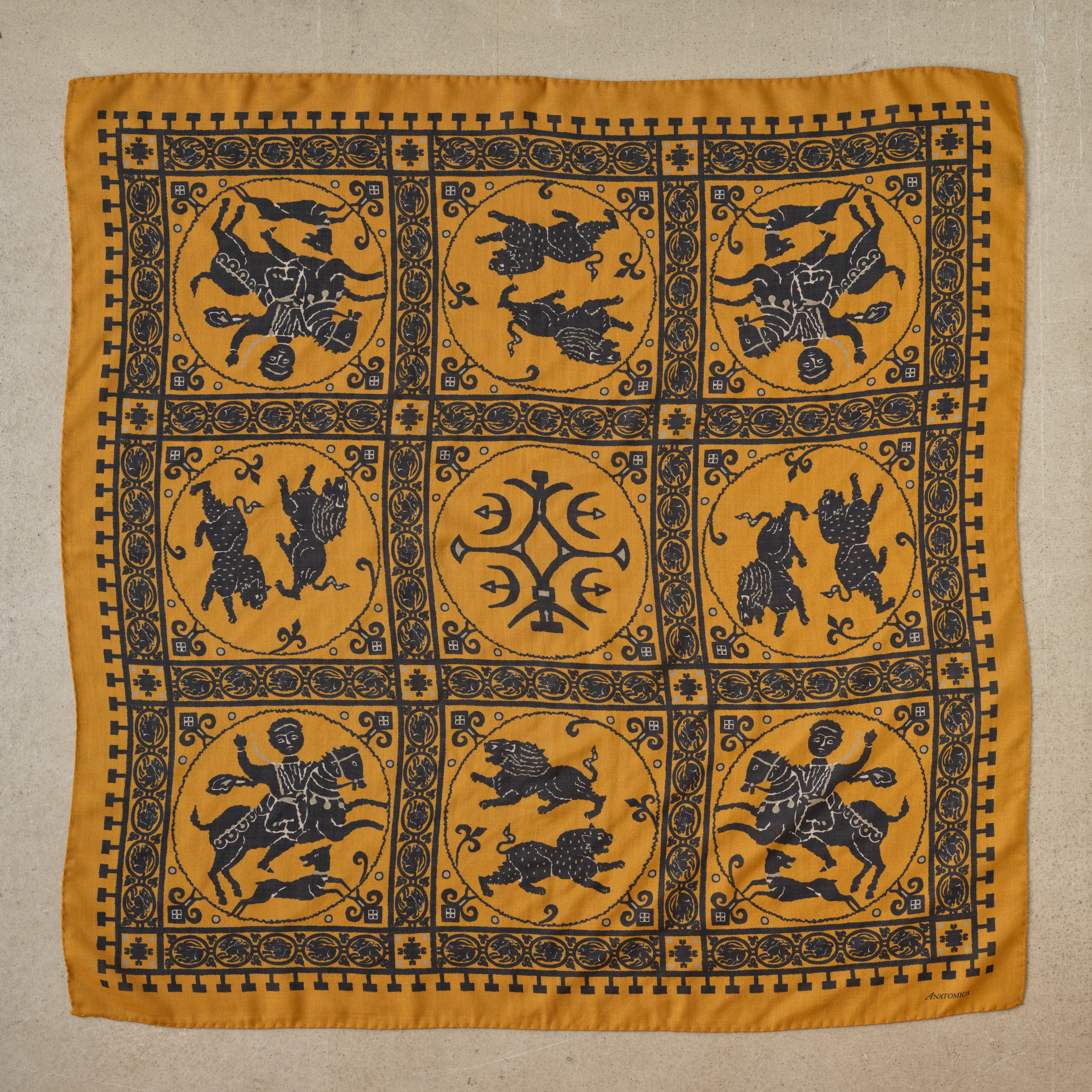 SQUARE SCARF MOSAIC ANIMALS SAFFRON – ANATOMICA NAGOYA