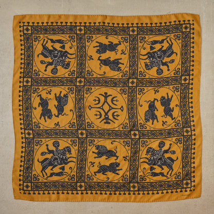 SQUARE SCARF MOSAIC ANIMALS SAFFRON