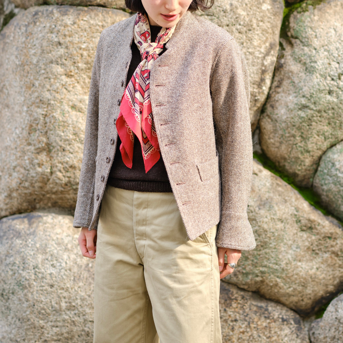 LADIES DOLMAN WOOL TWEED HRRING-BONE