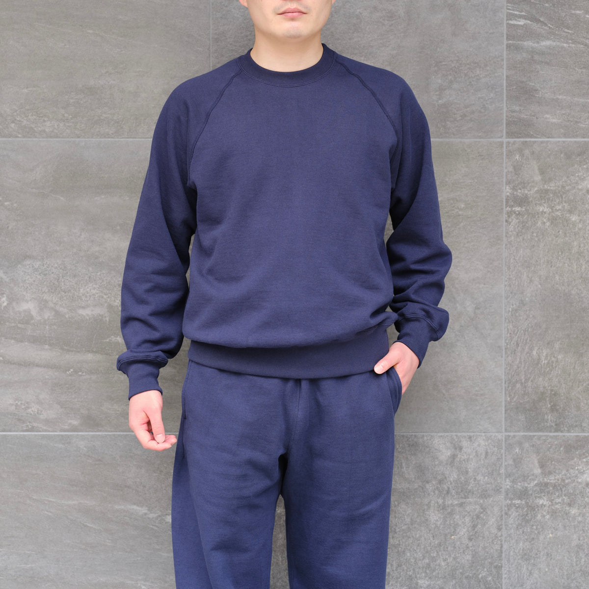 SWEAT SHIRTS RAGLAN SLEEVE CREW NECK NAVY