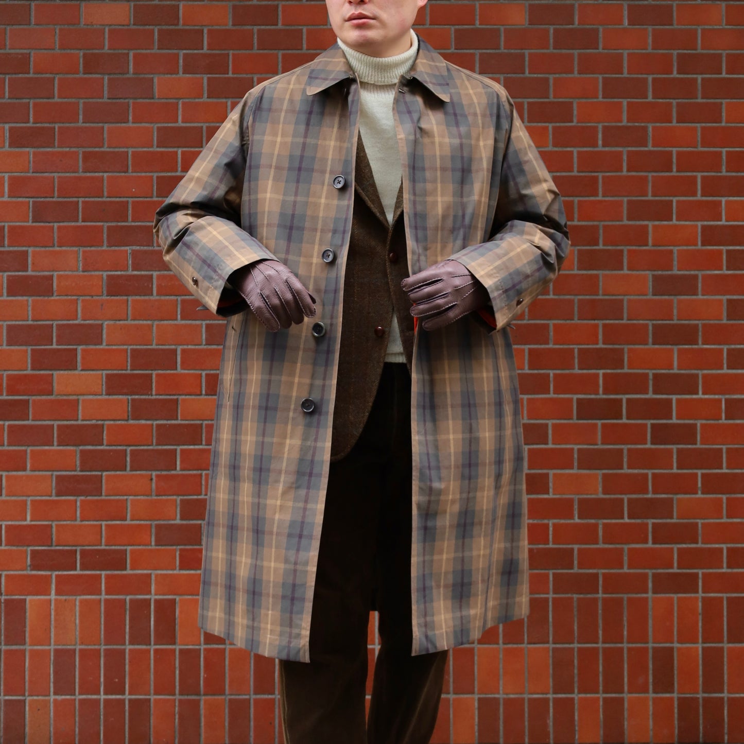 SINGLE RAGLAN COAT Ⅸ COTTON CAMEL CHECK with LINER