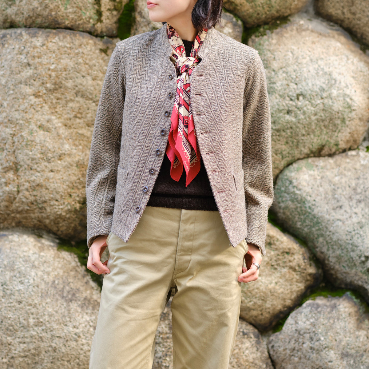LADIES DOLMAN WOOL TWEED HRRING-BONE