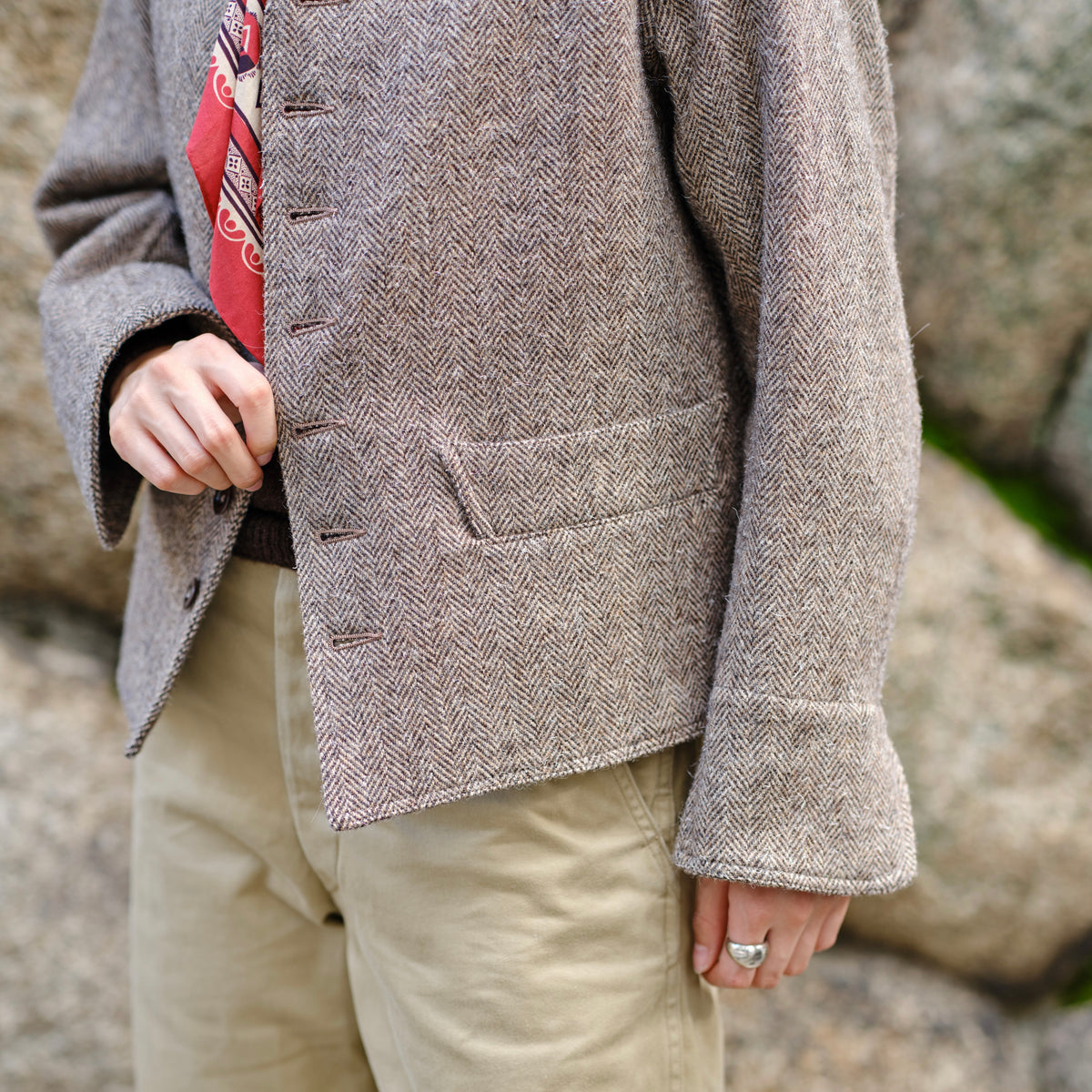 LADIES DOLMAN WOOL TWEED HRRING-BONE