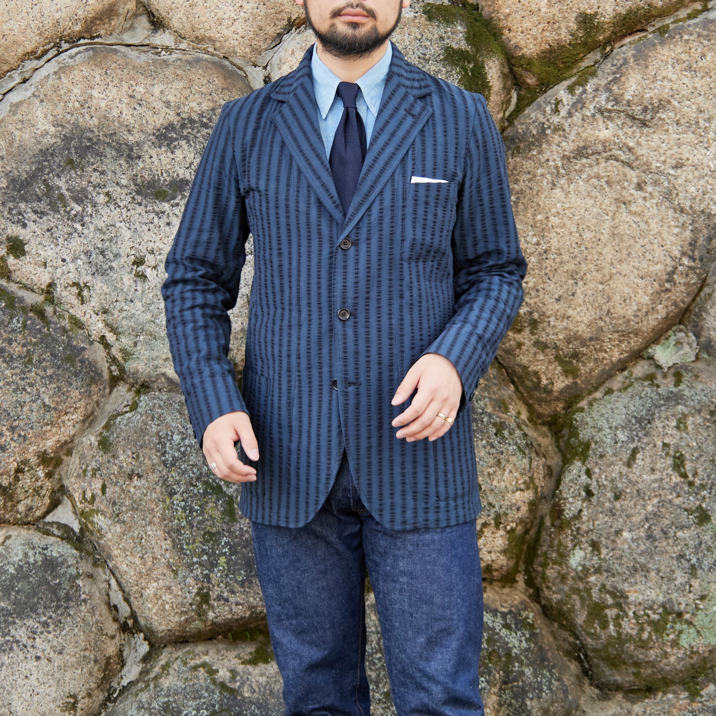【NAGOYA LIMITED】DIOGENE WIDE SEERSUCKER GREEN STRIPE
