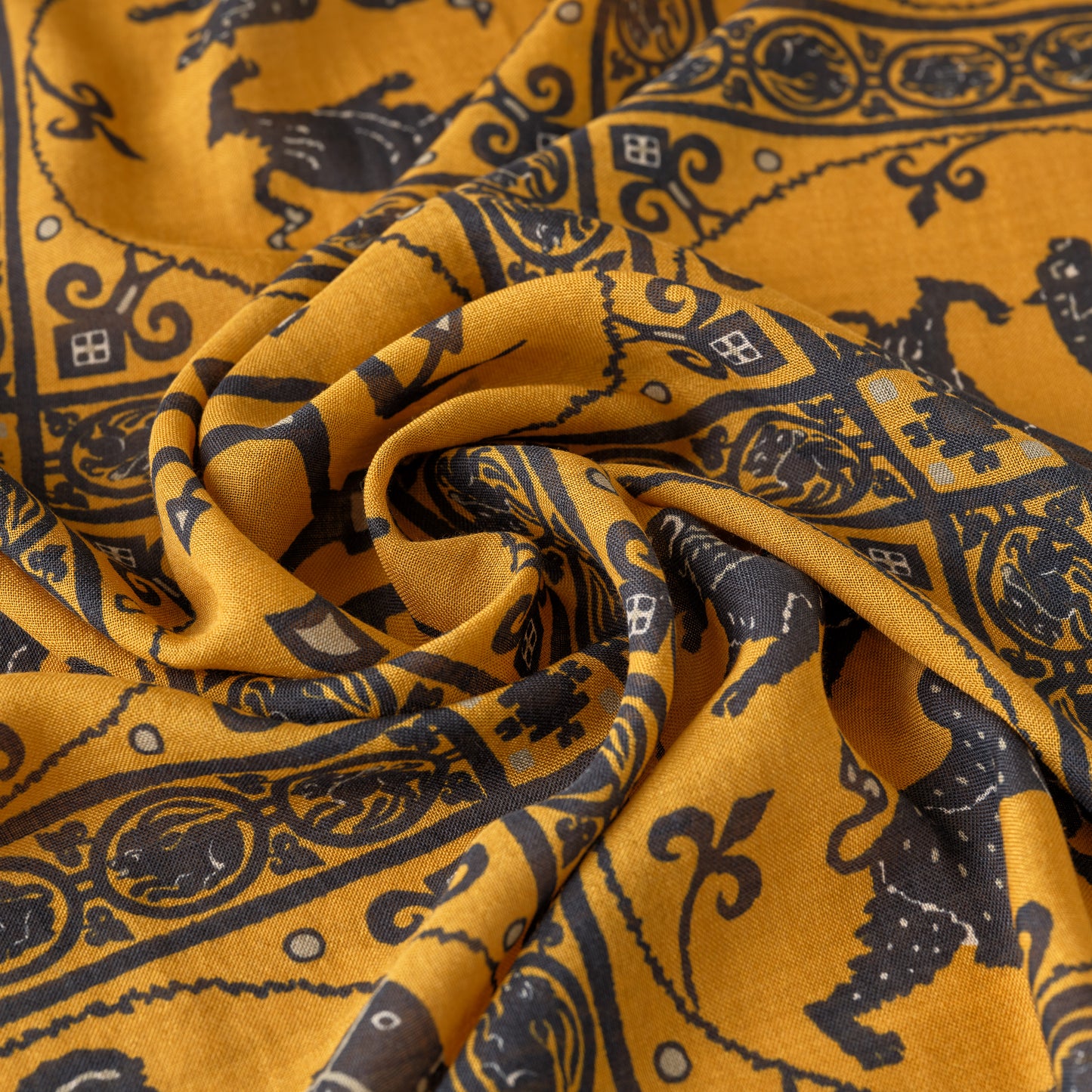 SQUARE SCARF MOSAIC ANIMALS SAFFRON