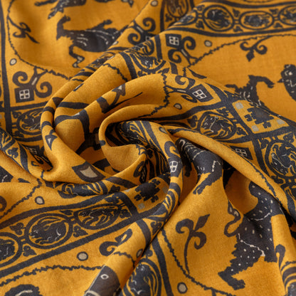 SQUARE SCARF MOSAIC ANIMALS SAFFRON