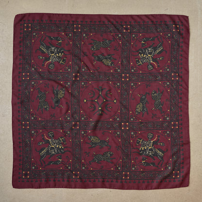 SQUARE SCARF MOSAIC ANIMALS BURGUNDY