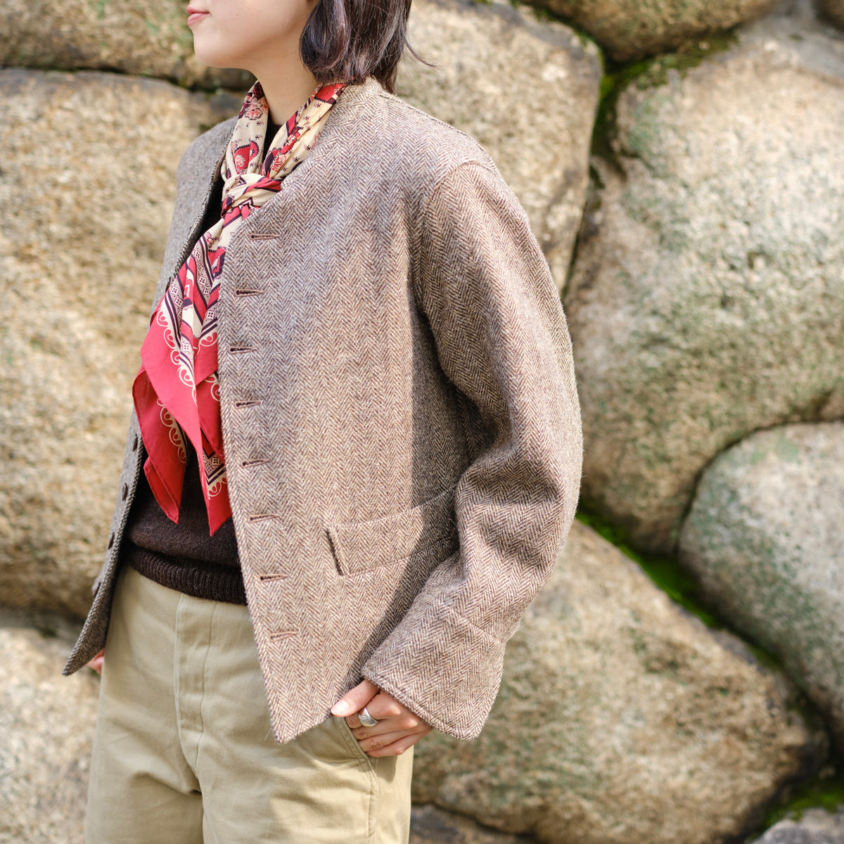 LADIES DOLMAN WOOL TWEED HRRING-BONE