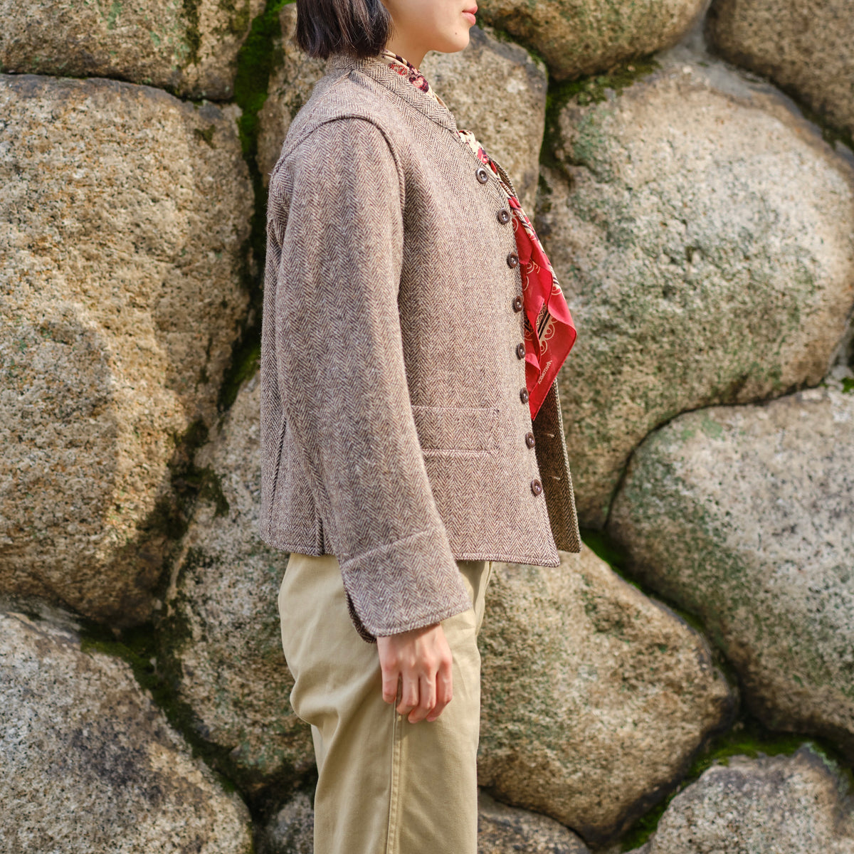 LADIES DOLMAN WOOL TWEED HRRING-BONE