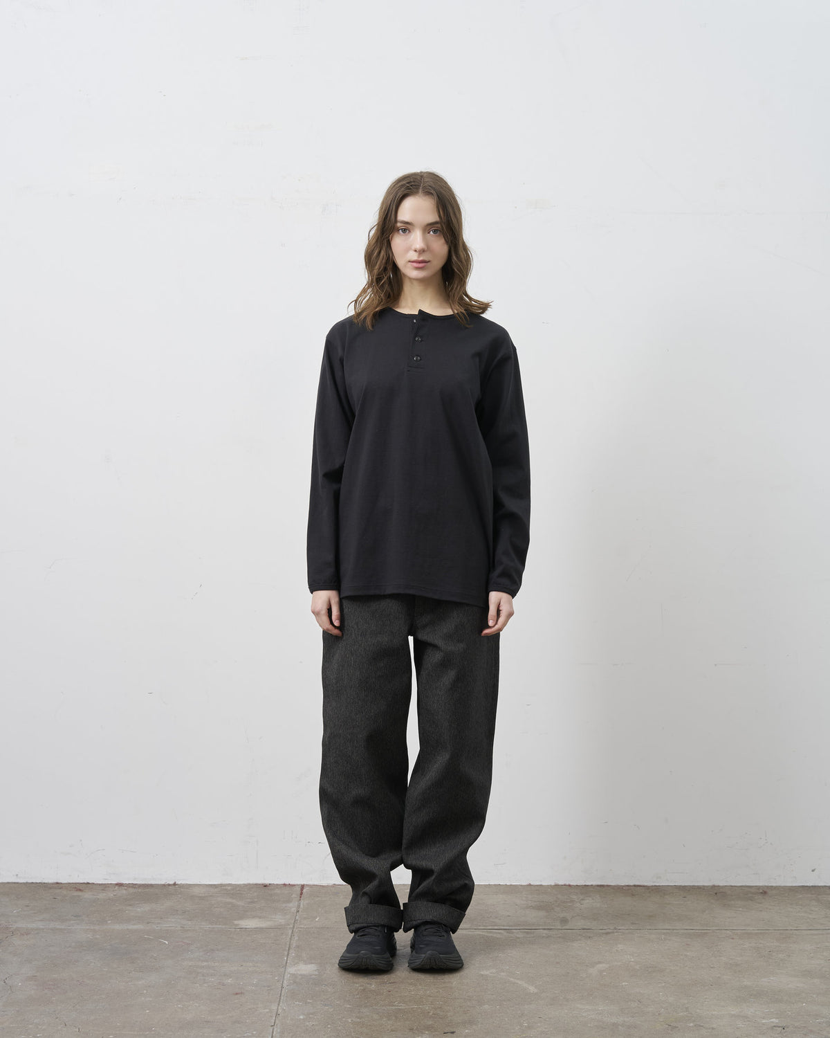 BIG YANK HENLEY NECK TEE L/S BLACK