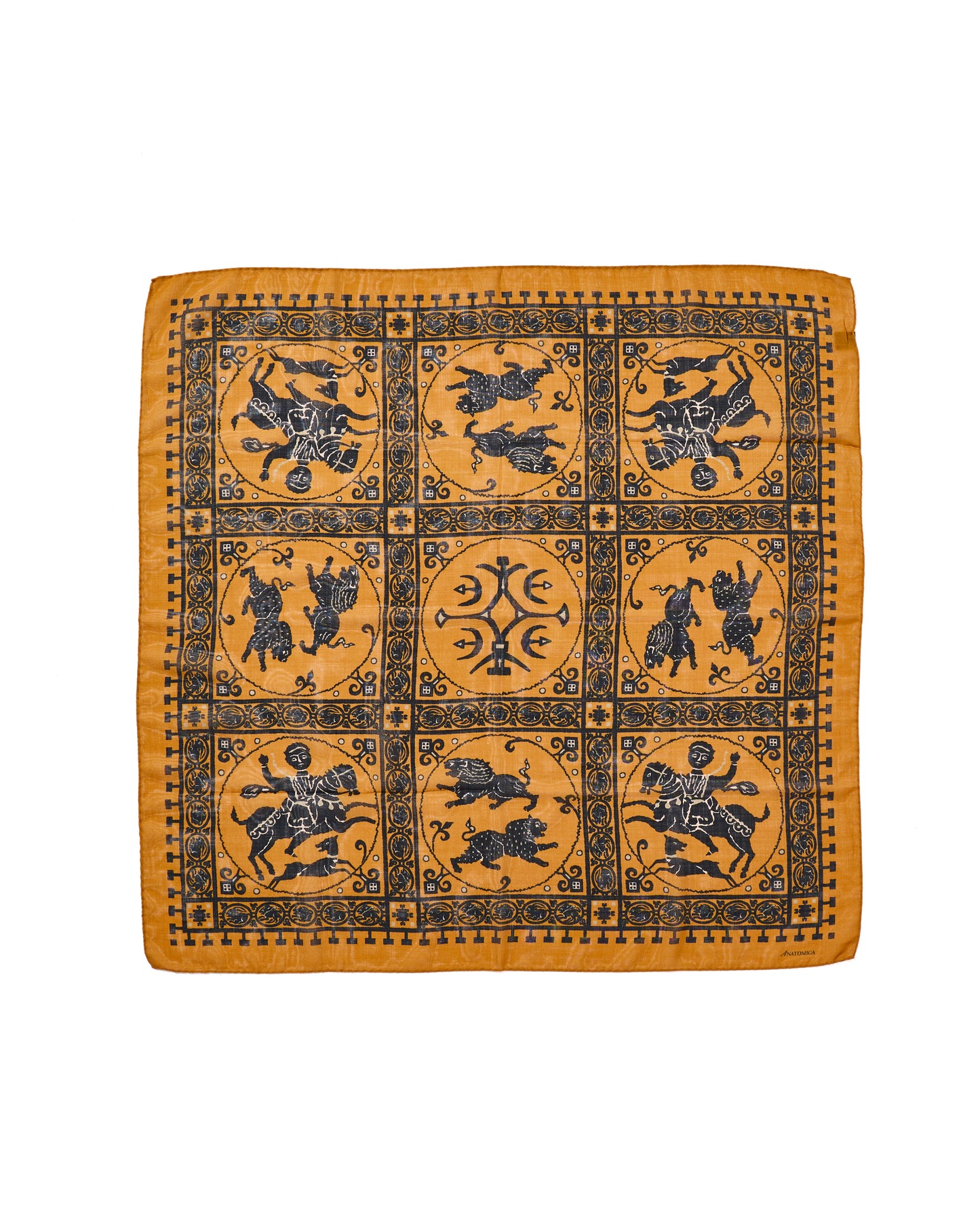 SQUARE SCARF MOSAIC ANIMALS SAFFRON