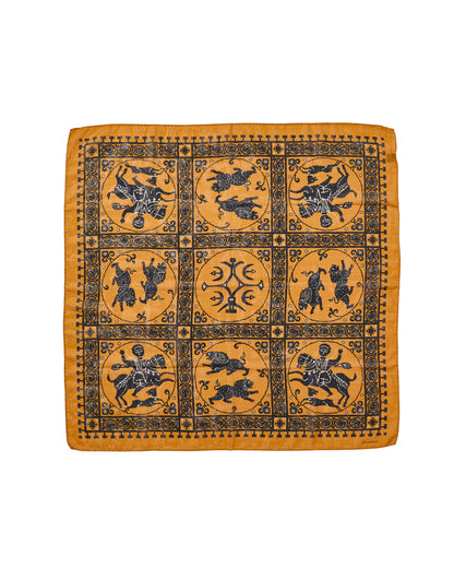 SQUARE SCARF MOSAIC ANIMALS SAFFRON