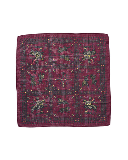 SQUARE SCARF MOSAIC ANIMALS BURGUNDY